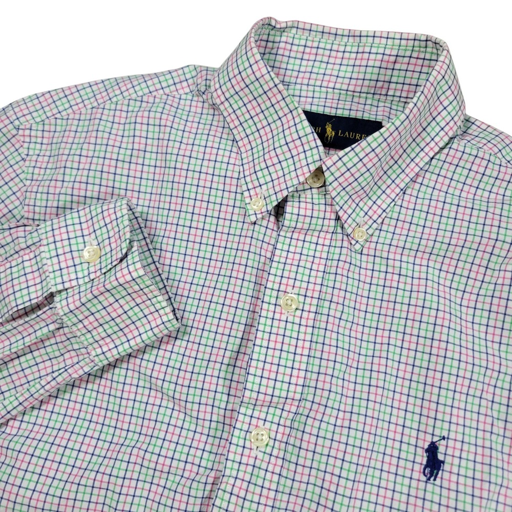 Ralph Lauren Button Down Shirt Mens M White Tattersall Plaid Preppy Cotton Pony